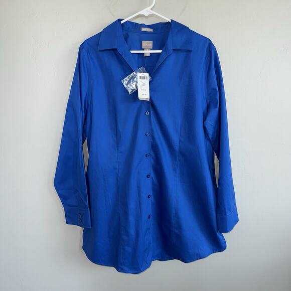 NWT Chico's Wrinkle Resistant Woman’s Plus Sz 2 Long Sleeve Button Up Shirt Blue - Picture 1 of 7
